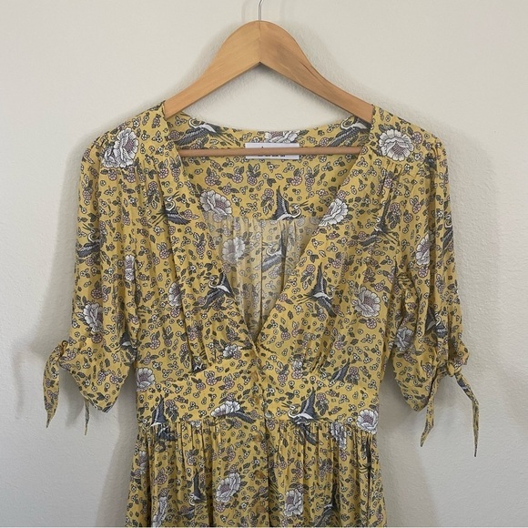 Auguste x Revolve Valentina Tie Sleeve Mini Dress Yellow Floral Print Size 4 - Picture 7 of 13